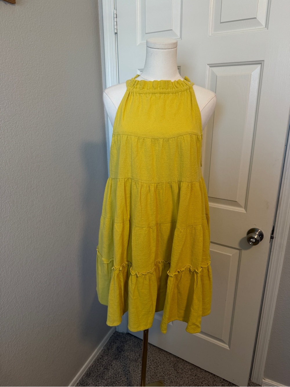 Free People Yellow Tiered Halter Mini Dress - Picture 2 of 5